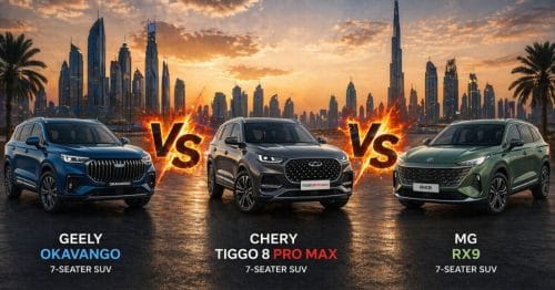 Chinese 7-Seater SUVs Under 140K SAR: Chery Tiggo 8 Pro Max, Geely Okavango, and MG RX9 Compared