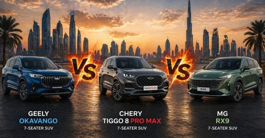 Chinese 7-Seater SUVs Under 140K SAR: Chery Tiggo 8 Pro Max, Geely Okavango, and MG RX9 Compared
