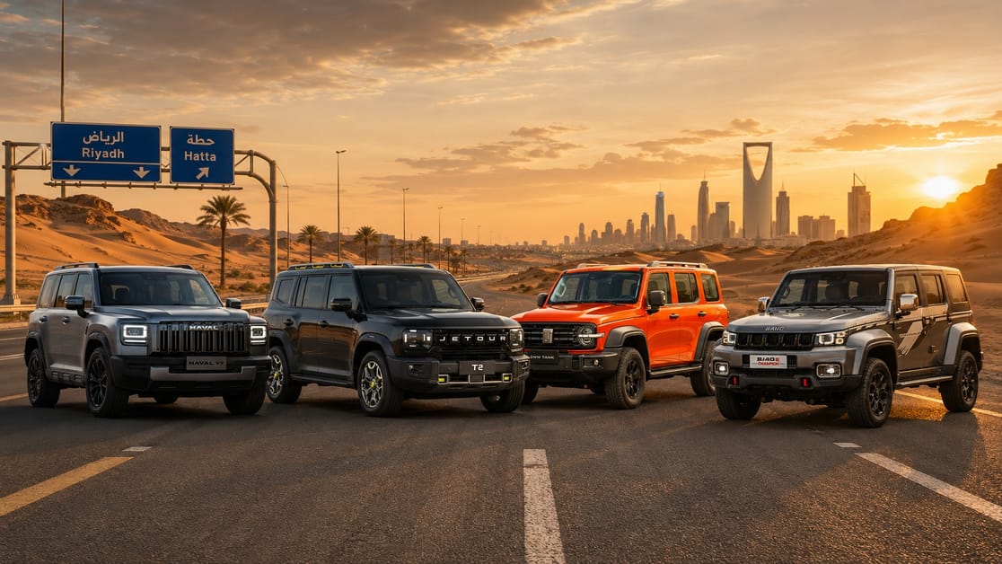 Looking for a Chinese Rugged Mid-Size SUV in Saudi Arabia? We Compare the Haval V7, Jetour T2, Tank 300, and BAIC BJ40